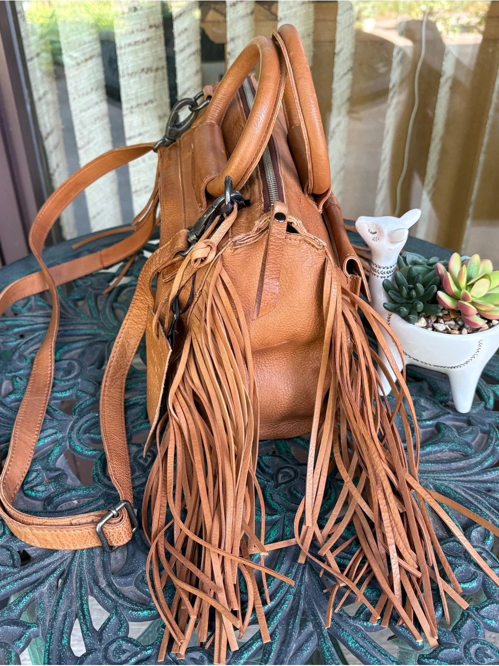 NWT Latico Leathers Grace Design Fringe Crossbody - Cognac